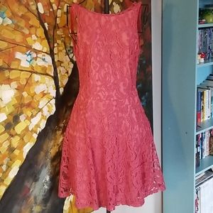 Coral lace skater dress